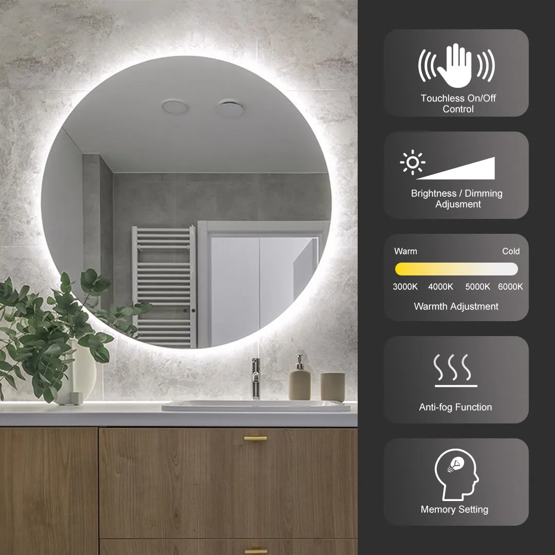Luna 800mm Gold Frame Anti-Fog Dimmable Led Bathroom Mirror Round