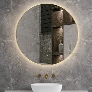 Luna 800mm Gold Frame Anti-Fog Dimmable Led Bathroom Mirror Round