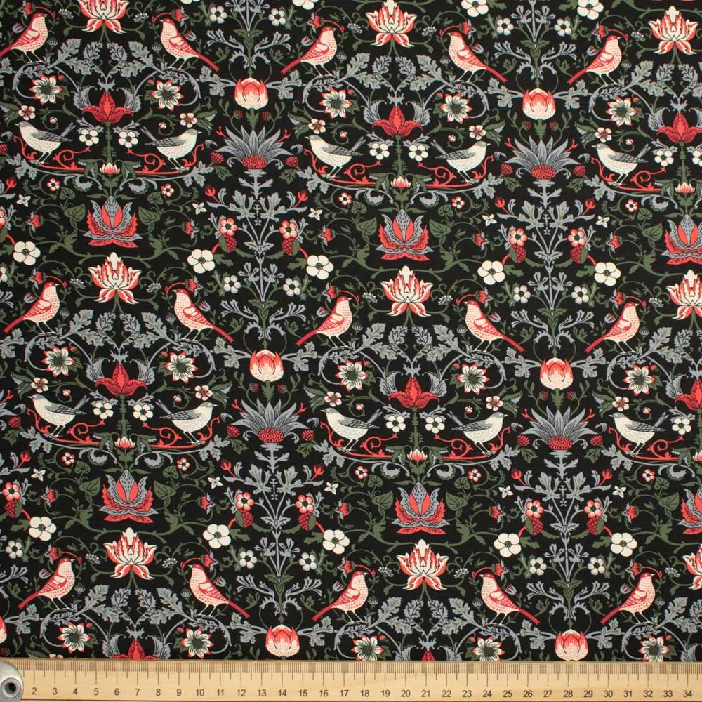 Maurice Style Collection #01 Red Birds & Floral on Black Cotton Prints