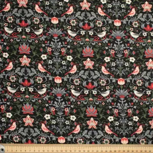 Maurice Style Collection #01 Red Birds & Floral on Black Cotton Prints