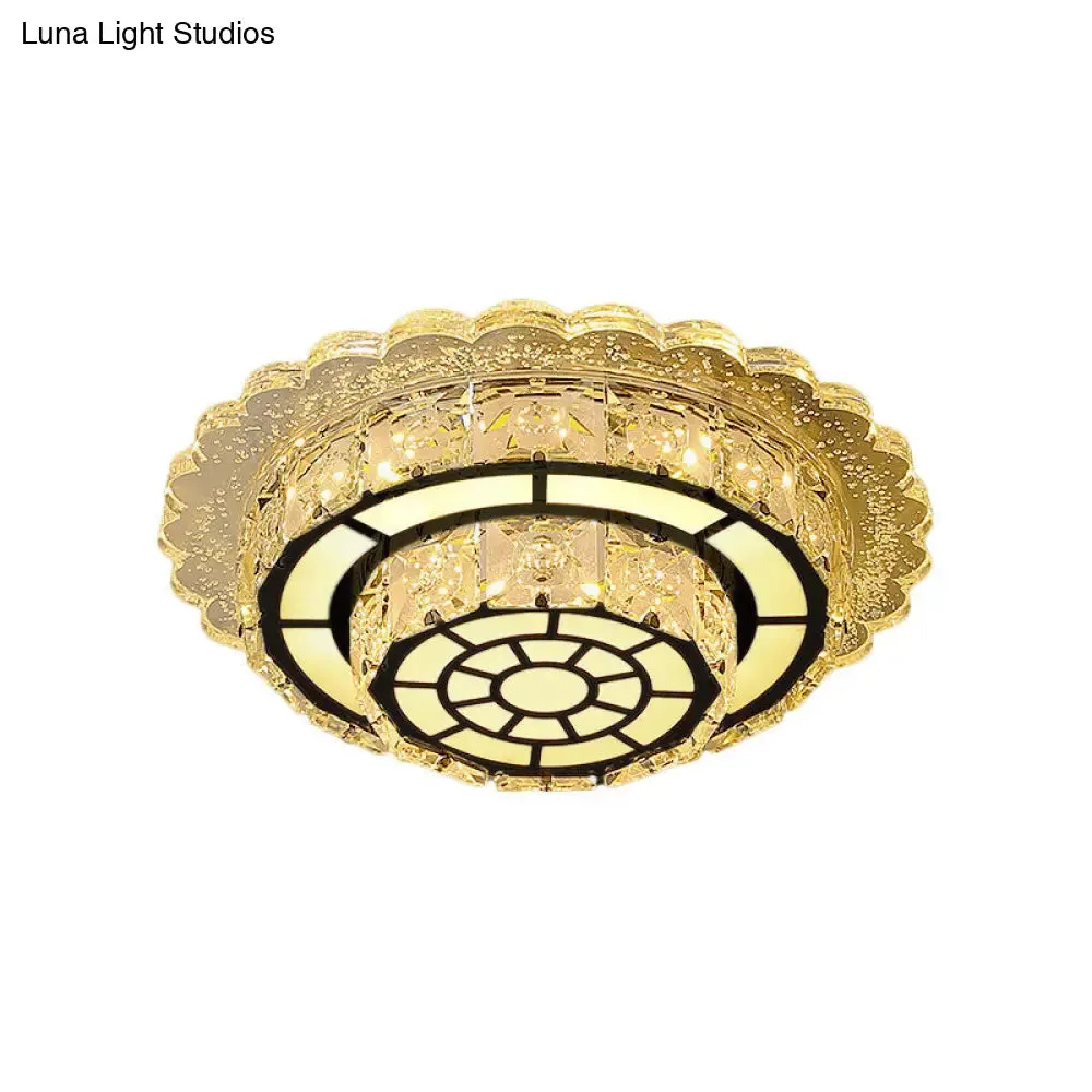 Modern Round/Square Crystal LED Chrome Flush Mount Ceiling Light Fixture for Balcony