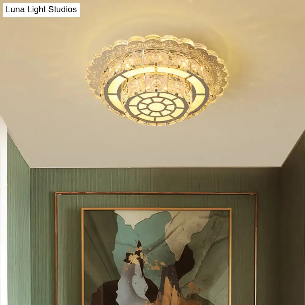 Modern Round/Square Crystal LED Chrome Flush Mount Ceiling Light Fixture for Balcony