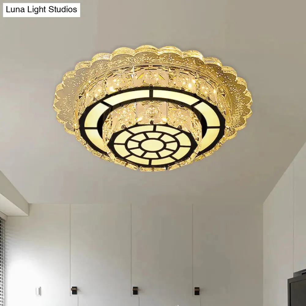 Modern Round/Square Crystal LED Chrome Flush Mount Ceiling Light Fixture for Balcony