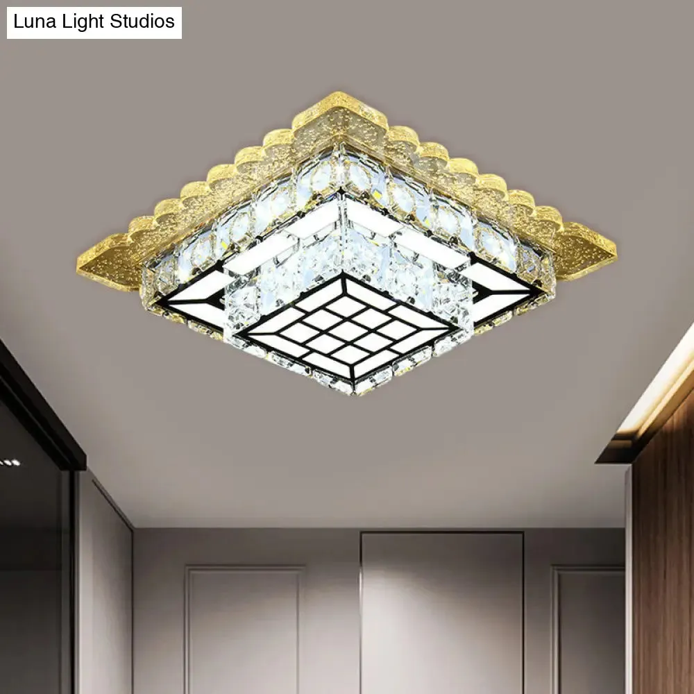 Modern Round/Square Crystal LED Chrome Flush Mount Ceiling Light Fixture for Balcony