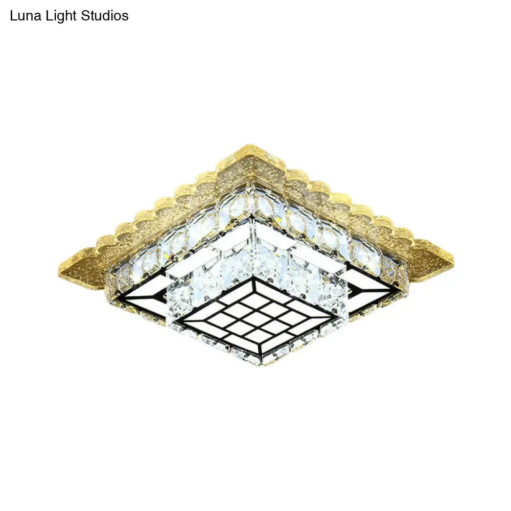 Modern Round/Square Crystal LED Chrome Flush Mount Ceiling Light Fixture for Balcony