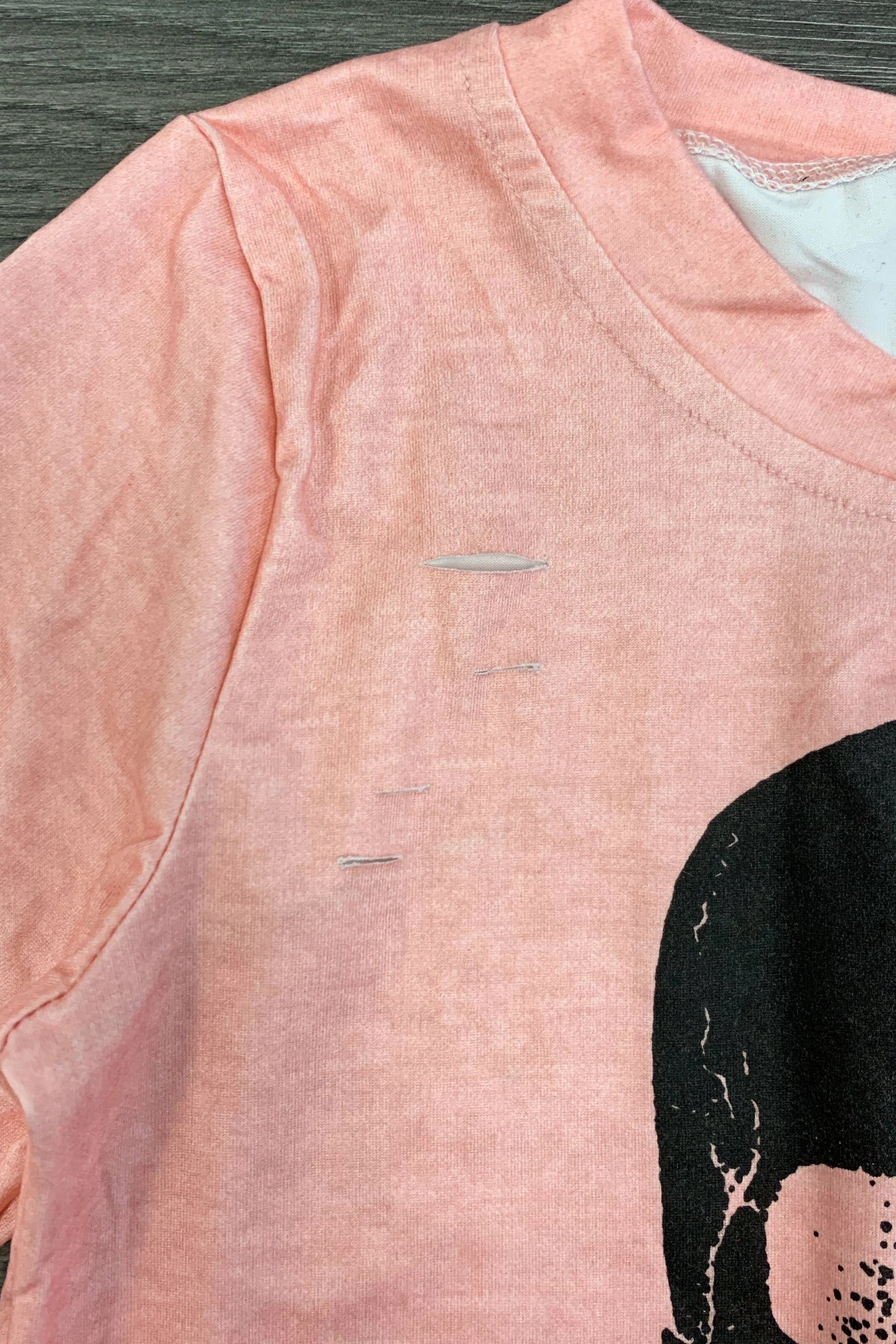 Mom & Me - Light Pink Skull Distressed Top