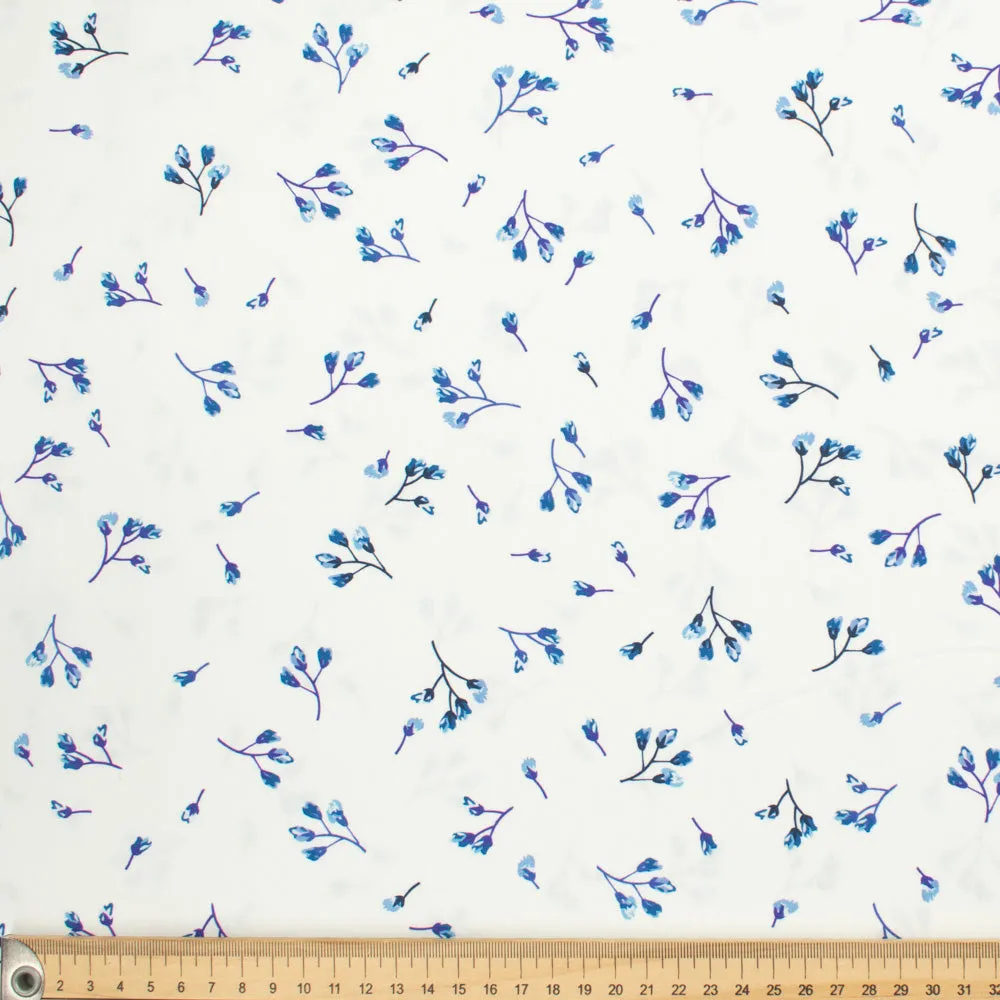 Petite Studio Blue Collection #09 Blue Small Flower on White Cotton Prints