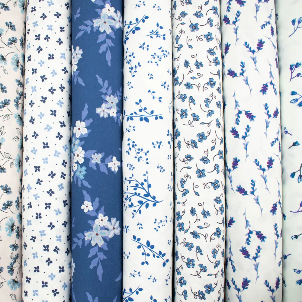 Petite Studio Blue Collection #09 Blue Small Flower on White Cotton Prints
