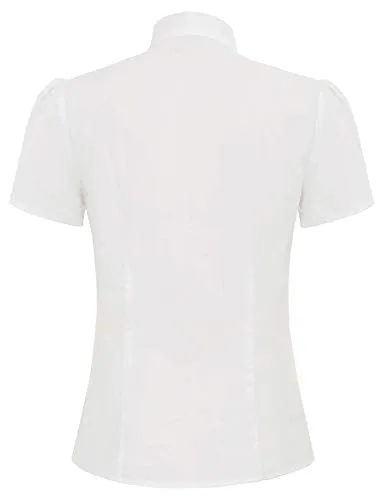 Plus Size Retro Blouses Casual Office Work Blouse Shirts Tops,Ivory，3X-Large
