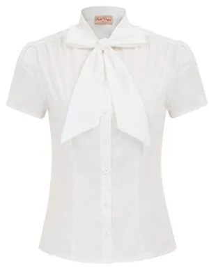Plus Size Retro Blouses Casual Office Work Blouse Shirts Tops,Ivory，3X-Large