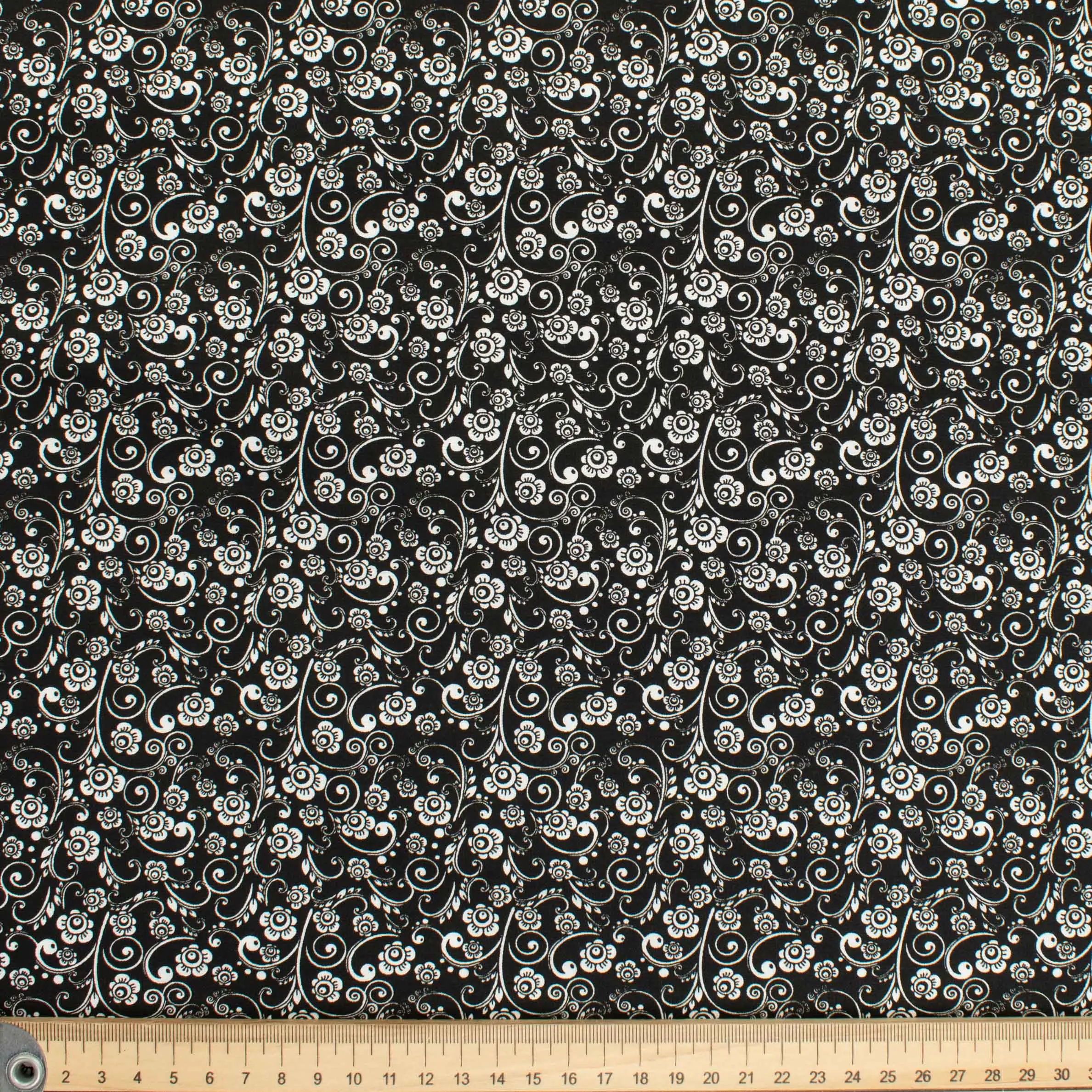 Quilter's Own White Vine Flutter on Black Design-5 Cotton Prints