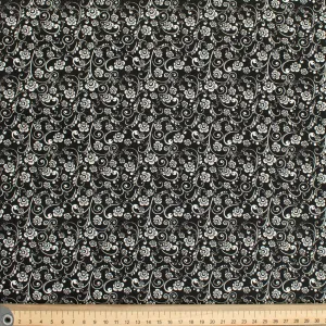 Quilter's Own White Vine Flutter on Black Design-5 Cotton Prints