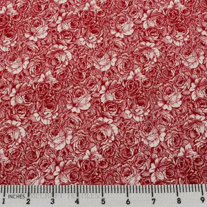 Red & White Sketch Floral Cotton Print