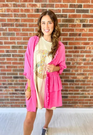 So Emotional Semi Sheer Cardigan - Barbie Pink