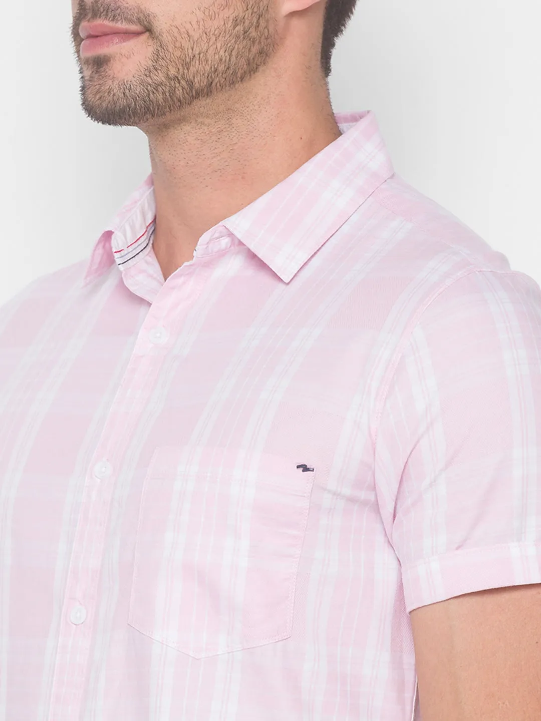 Spykar Men Baby Pink Cotton Shirts (Slim)