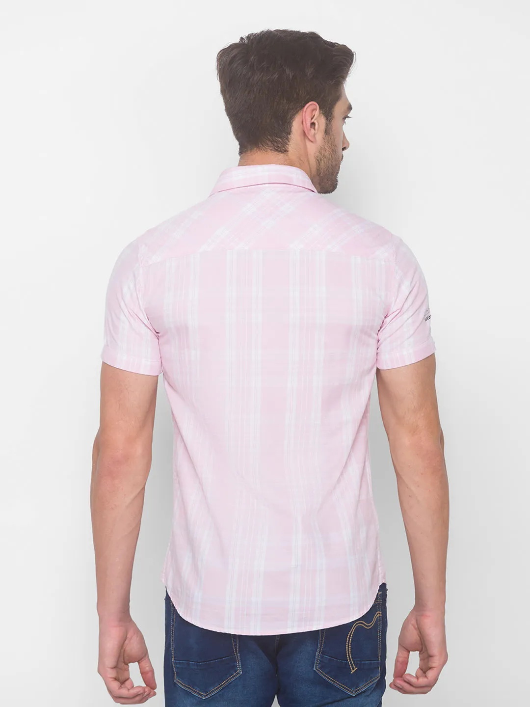 Spykar Men Baby Pink Cotton Shirts (Slim)