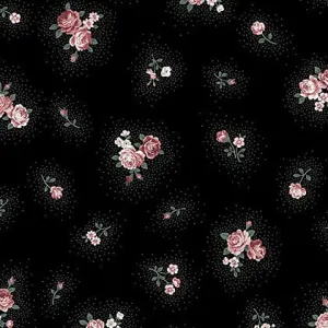 Stof Fabrics Ruby Rose Black Medium Roses Cotton Prints