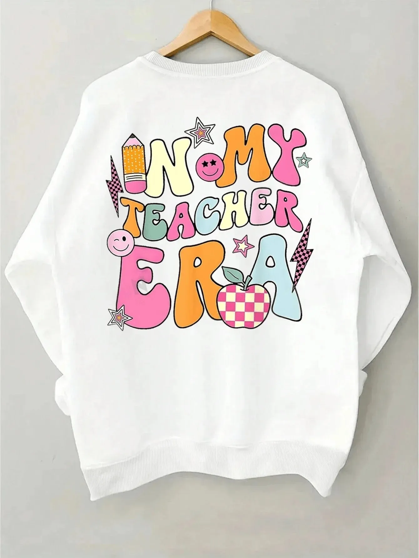 SXV  'IN MY TEACHER ERA’ Printed Cool Aesthetic Drop Shoulder Oversized Baggy Sweatshirt