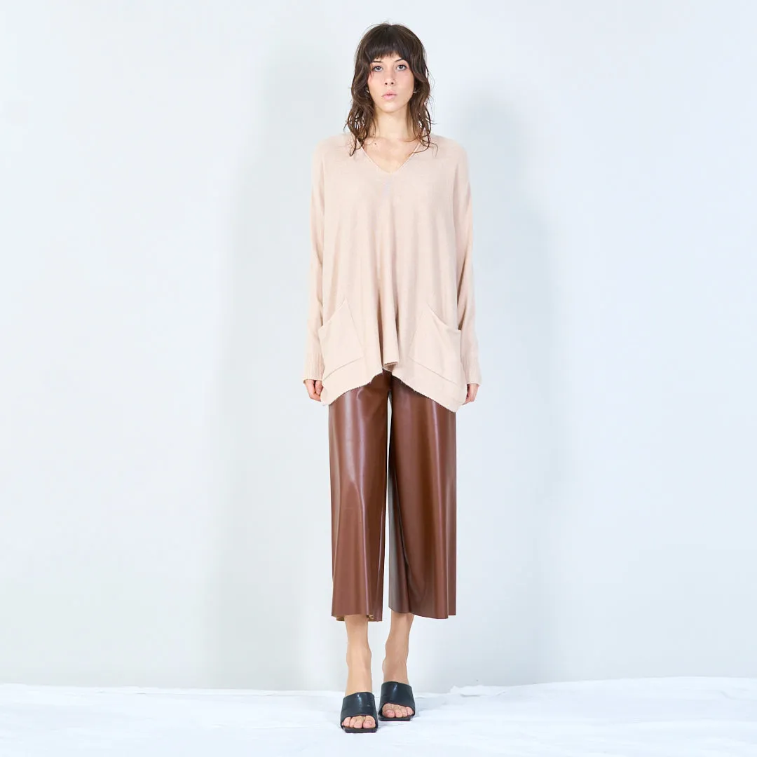 V-neck oversized knit sweater with front pockets wholesale