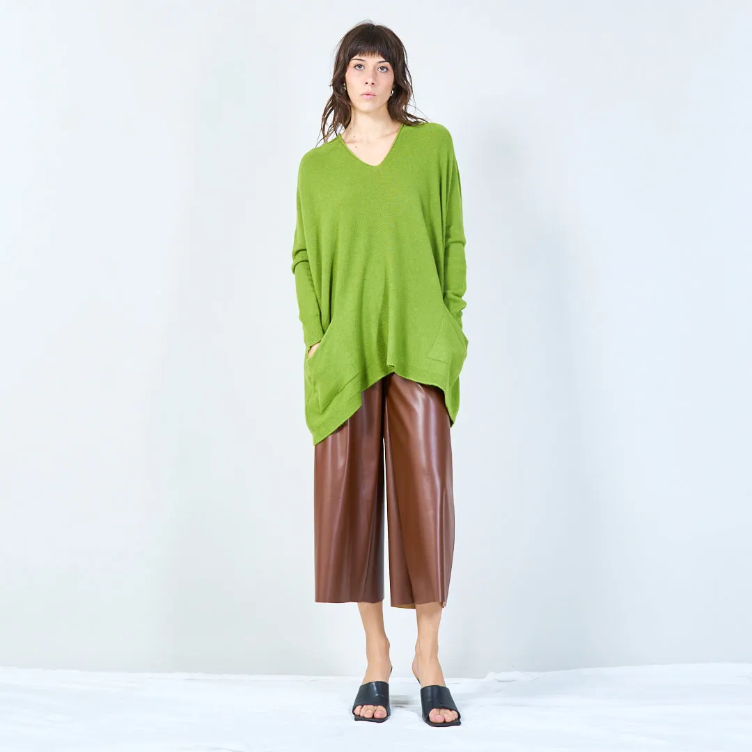 V-neck oversized knit sweater with front pockets wholesale