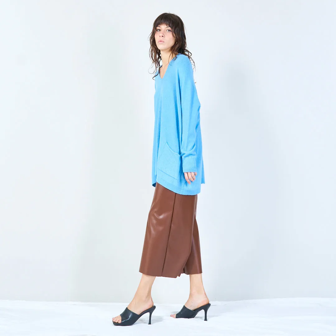 V-neck oversized knit sweater with front pockets wholesale