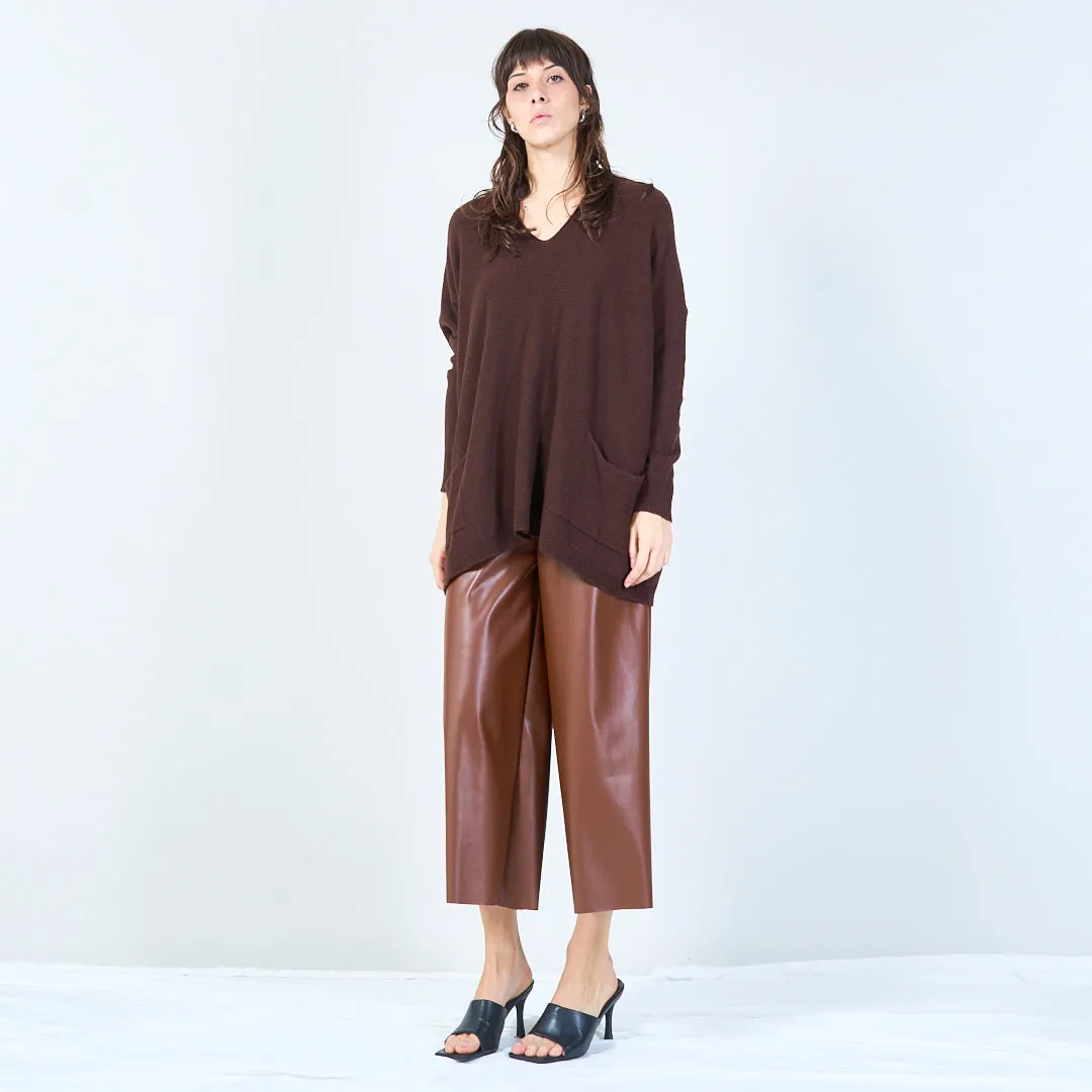 V-neck oversized knit sweater with front pockets wholesale