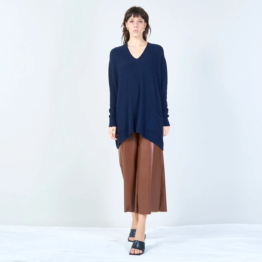 V-neck oversized knit sweater with front pockets wholesale