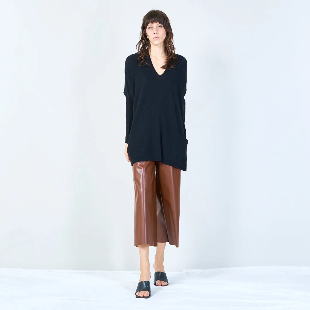 V-neck oversized knit sweater with front pockets wholesale