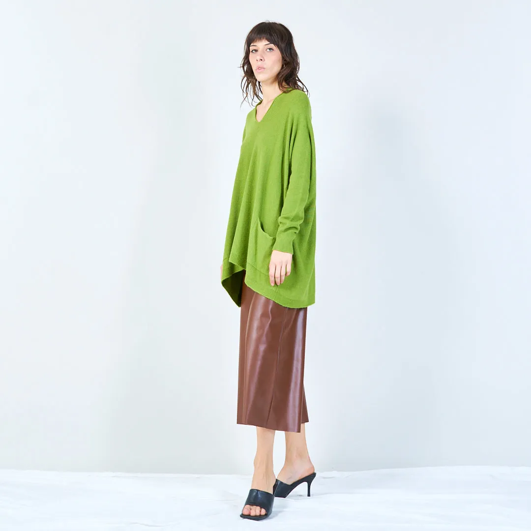 V-neck oversized knit sweater with front pockets wholesale