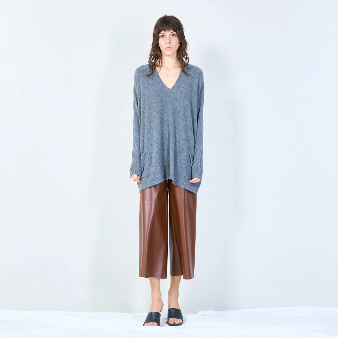 V-neck oversized knit sweater with front pockets wholesale