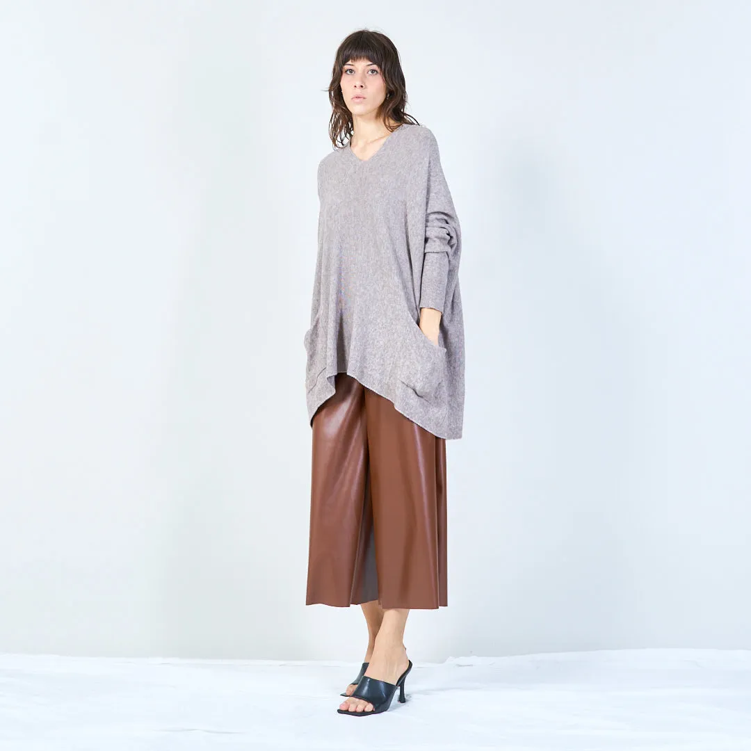 V-neck oversized knit sweater with front pockets wholesale