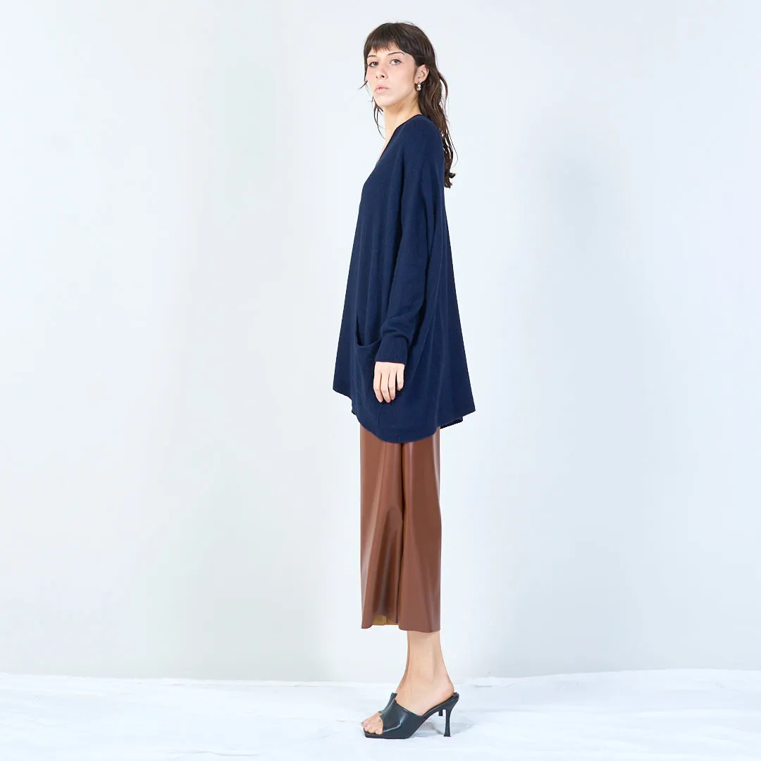 V-neck oversized knit sweater with front pockets wholesale