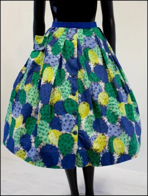Vintage 1950s Green 'Cactus' Print Full Skirt