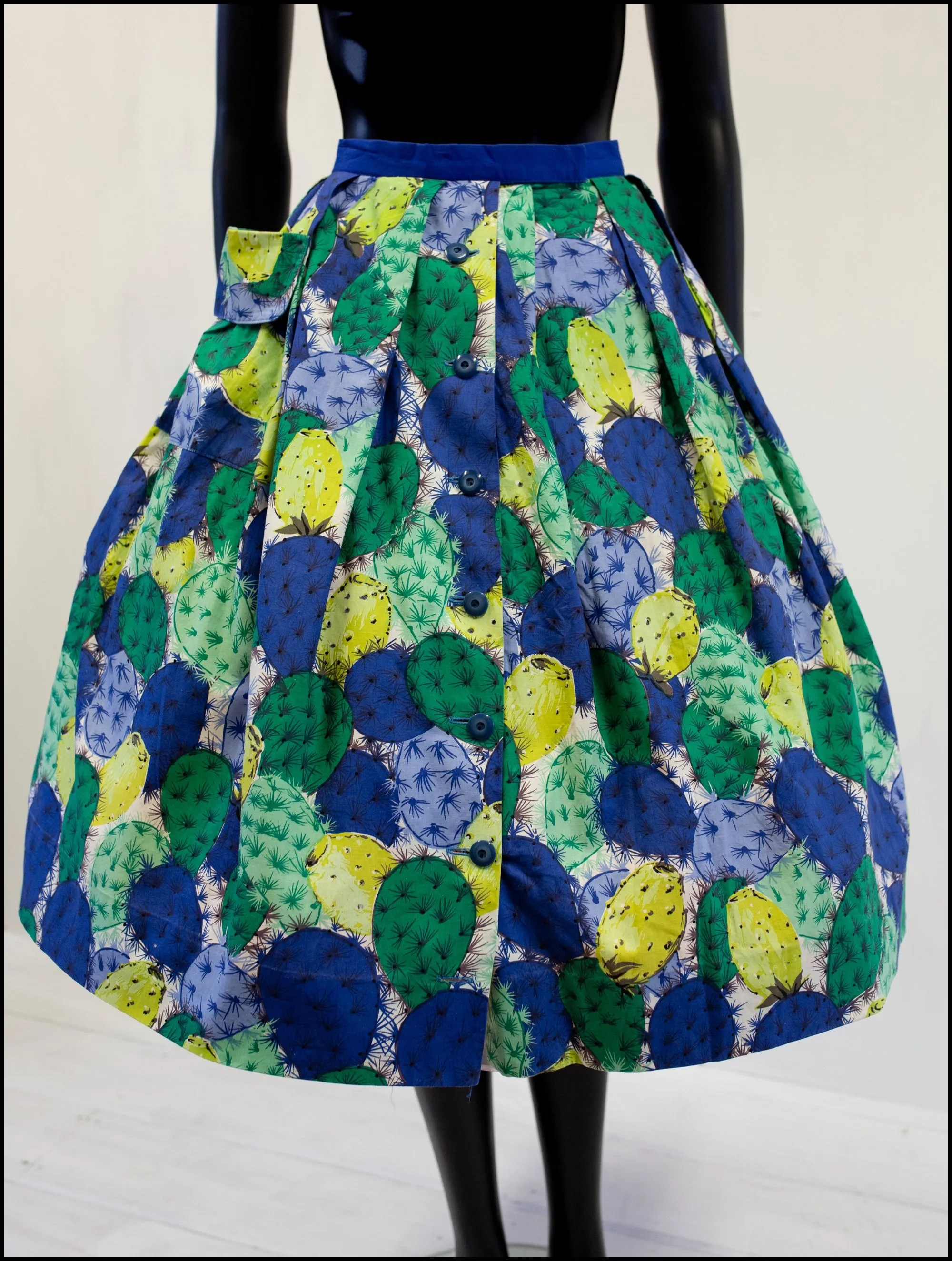 Vintage 1950s Green 'Cactus' Print Full Skirt