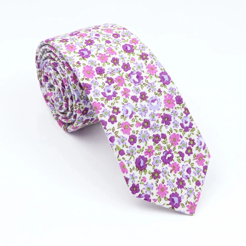 Watertown Floral Cotton Tie, White / Purple / Pink