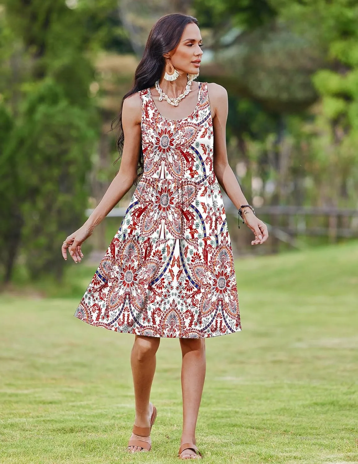 Zeagoo Boho Floral Casual Tank Dresses with Pockets